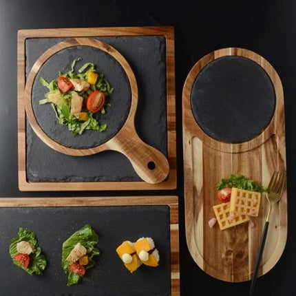 Acacia Wood Pizza Plate | Wooden Serving Board with Stone