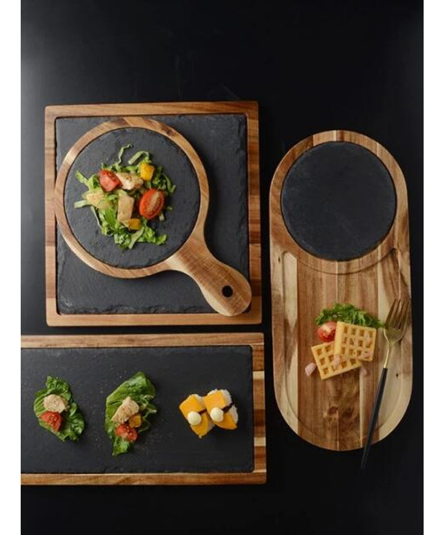 Acacia Wood Pizza Plate | Wooden Serving Board with Stone