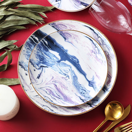 Oil on Water Bone China Tableware Set | Gold Trim Plates & Cups