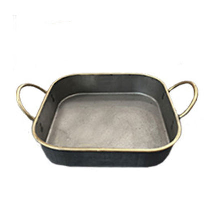 Rustic Metal Serving Tray 🥖 – Dark Iron with Brass Handles, Round or Square