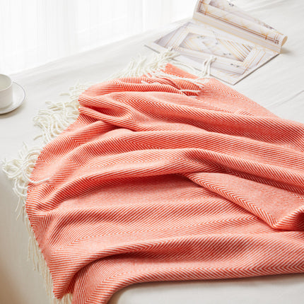 Forest Green Woven Herringbone Fringe Blanket