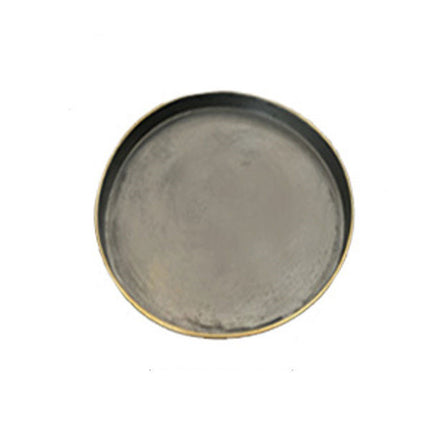 Rustic Metal Serving Tray 🥖 – Dark Iron with Brass Handles, Round or Square