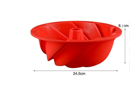 Silicone Spiral Cake Mould – Round Hollow Bakeware | Red, 24.5 × 9 cm