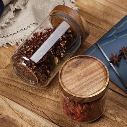 Glass Storage Jars Acacia Wood Lid Airtight Canisters