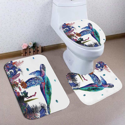 Colourful Sea Turtle Shower Curtain & Bathroom Mat Set 🐢🌊