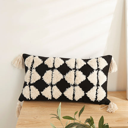 Black and White Diamond Pattern Tufted Cushion