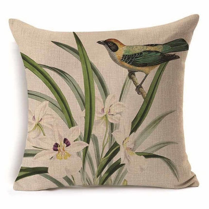 Bird Cushion Covers – Colourful Parakeet & Branch Pattern