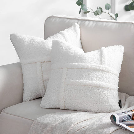Lamb Wool Fleece Double-Sided Cushion Cover – Red, Brown & Cream | 50x50, 60x60, 65x65cm