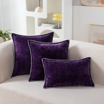 Chenille Cushion Covers with Embroidered Wool Edge
