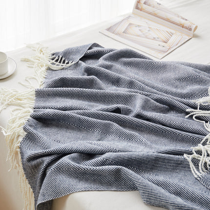 Forest Green Woven Herringbone Fringe Blanket