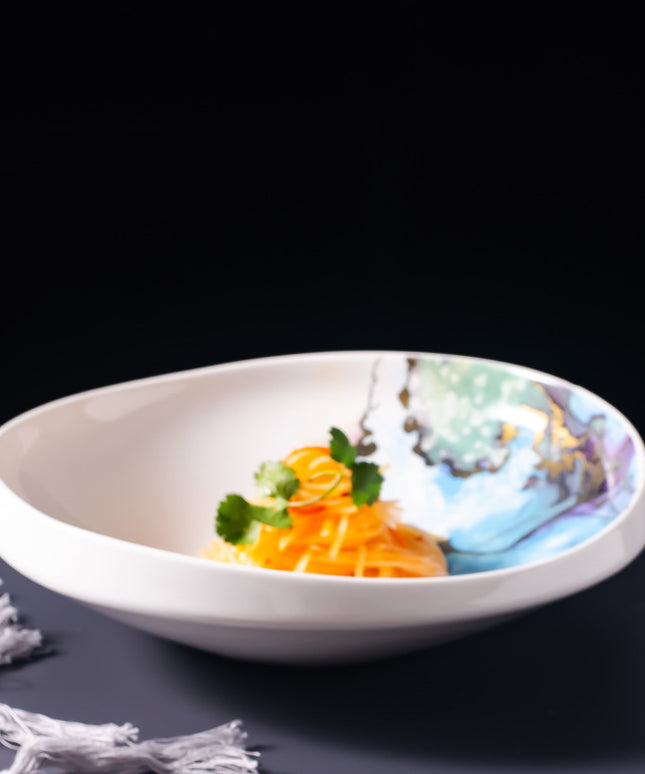 Irregular Ceramic Plate 🎨 – Watercolour Wash & Gold Marbling, Small or Large