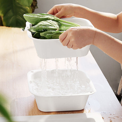 Double-Layer Collapsible Kitchen Sieve & Bowl – White, Space-Saving Design
