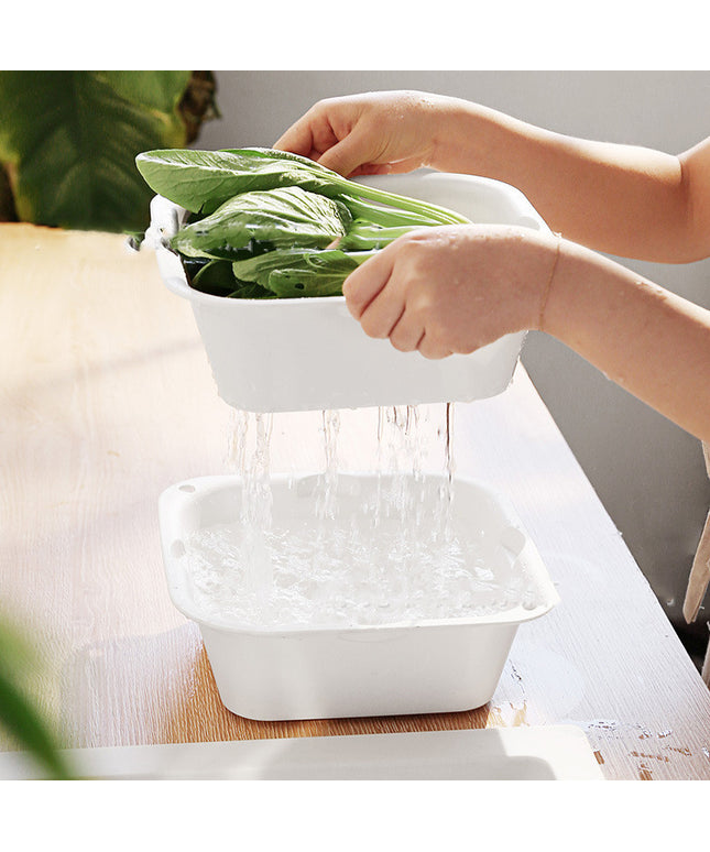 Double-Layer Collapsible Kitchen Sieve & Bowl – White, Space-Saving Design