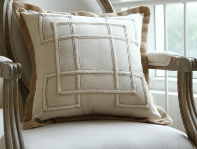 Beige Tufted Geometric Cushion Cover with Fringe – 50×50cm | Ikeame