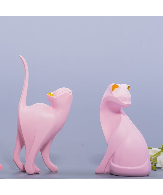 Pink Gold Cat Ornament | Nordic Resin Home Décor