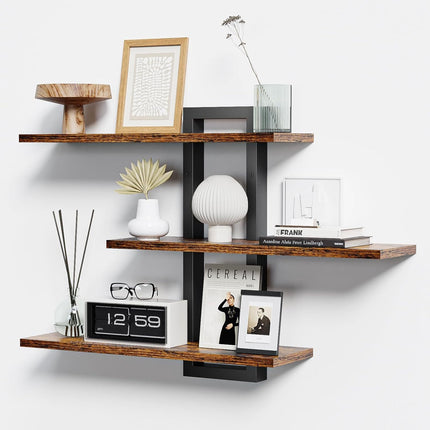3 Tier Wooden Wall Shelf Floating Storage Organiser