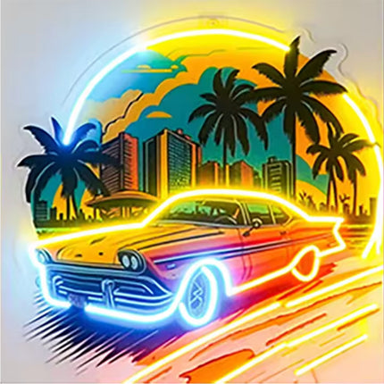 Neon Sport Car Light – Sunset Boulevard Design | 450×488mm