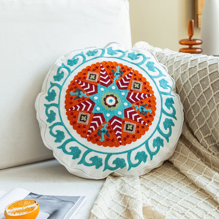 Moroccan Style Hand-Embroidered Round Pillow Cover