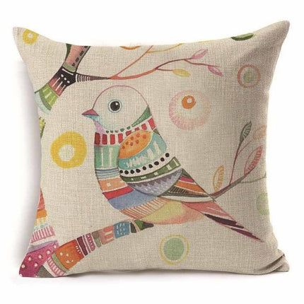 Bird Cushion Covers – Colourful Parakeet & Branch Pattern
