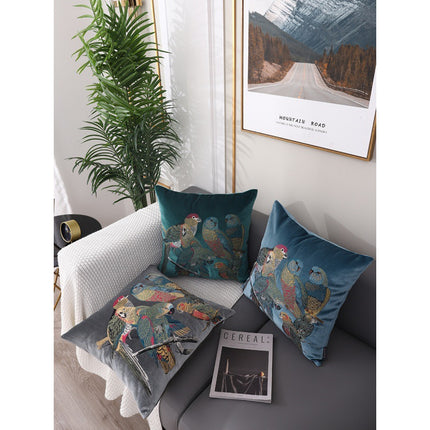 Luxury Parrot Embroidered Cushion – Deep Forest Green 🦜🌿