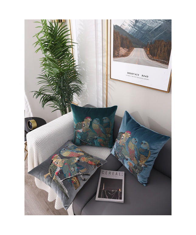 Luxury Parrot Embroidered Cushion – Deep Forest Green 🦜🌿