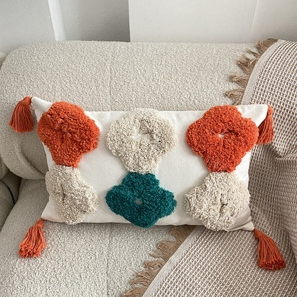 Nordic-Inspired Bohemian Tufted Cushion – Grey and Yellow Geometric Design