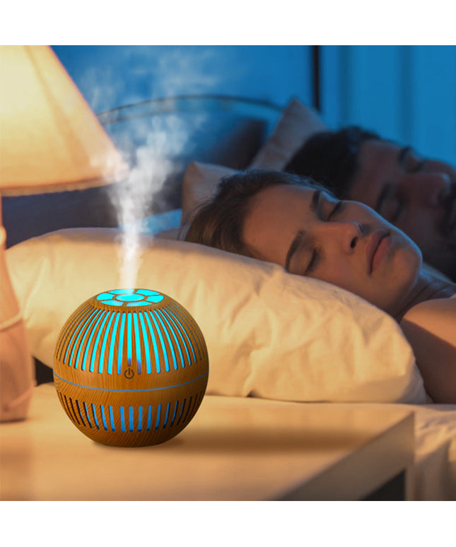 Wood Grain Aromatherapy Humidifier – 130ml Ultrasonic, Compact Design