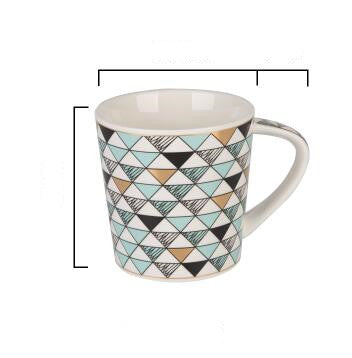 Scandinavian Ceramic Mug with Wooden Lid | Geometric Coffee Cup