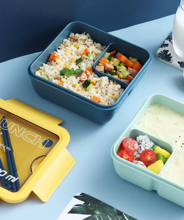 1100ml Lunch Box 🥗 – Microwave Compartment, Cutlery, Green or Yellow