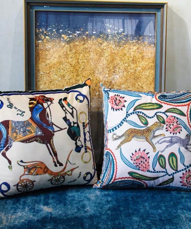 French-Style Velvet Cushion Cover – Horse or Leopard Design
