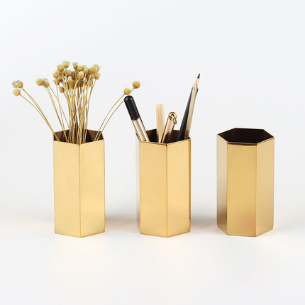 Gold Stainless Steel Hexagon Vase or Pen Holder – Minimalist Organiser