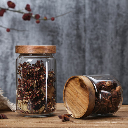 Glass Storage Jars Acacia Wood Lid Airtight Canisters