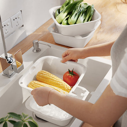 Double-Layer Collapsible Kitchen Sieve & Bowl – White, Space-Saving Design