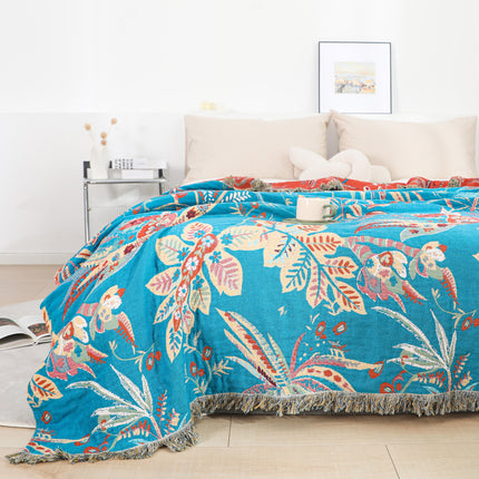 Reversible Cotton Summer Blanket | Blue Floral Throw