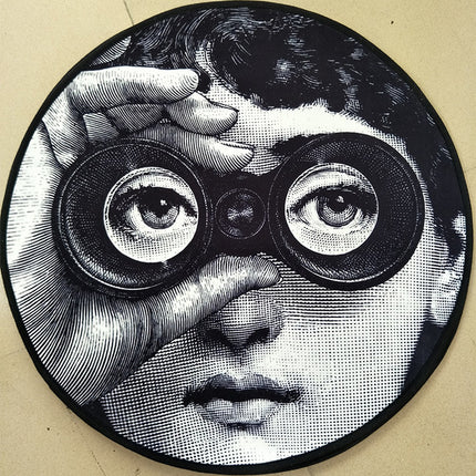 Pixel Face Round Rug | Black White Graphic Carpet