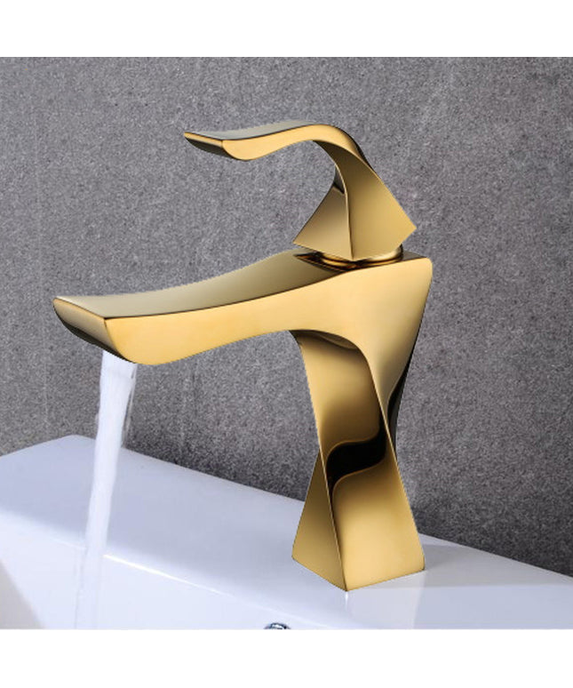 Square golden bathroom cabinet faucet hot and cold