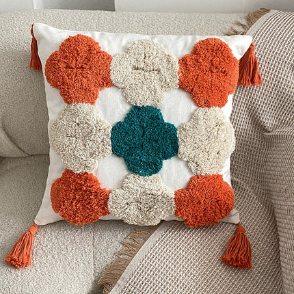 Nordic-Inspired Bohemian Tufted Cushion – Grey and Yellow Geometric Design