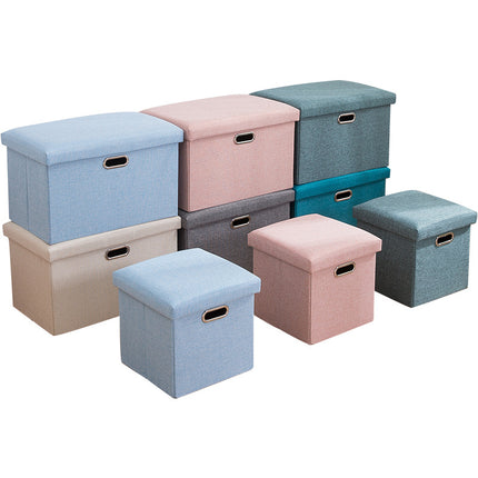 Storage Stool with Lid Linen Foldable Storage Box Seat