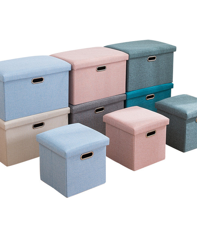 Storage Stool with Lid Linen Foldable Storage Box Seat
