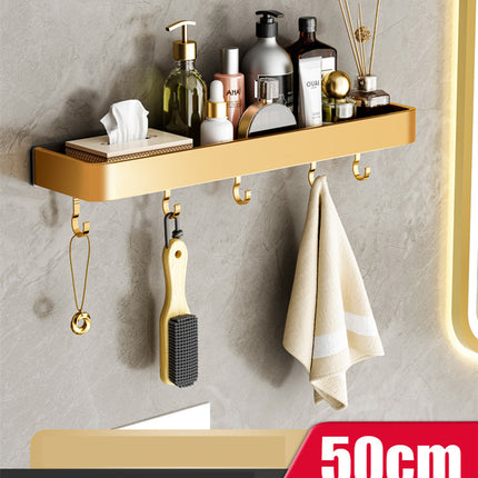 Bathroom Towel Storage Rack – Aluminium Shelf with Hooks | Ikeame