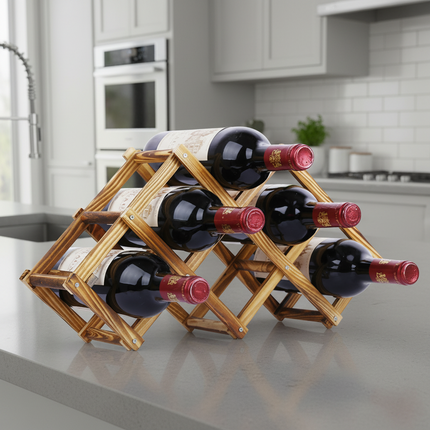 Collapsible Wooden Wine Rack 🍷 – 3, 5, 6, or 10 Bottles