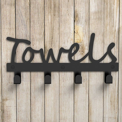 🖤 “Towels” Wall-Mounted Hook Set – Modern Metal Bathroom Storage