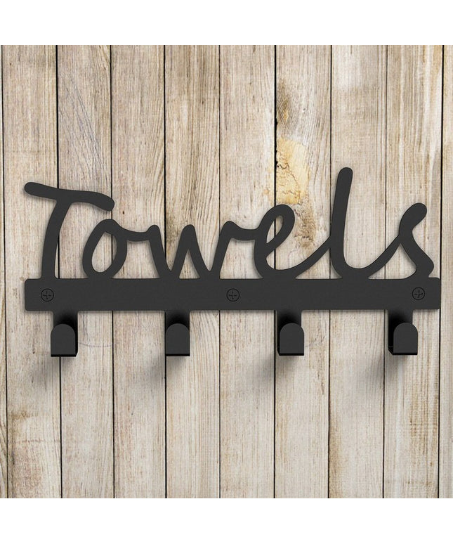 🖤 “Towels” Wall-Mounted Hook Set – Modern Metal Bathroom Storage