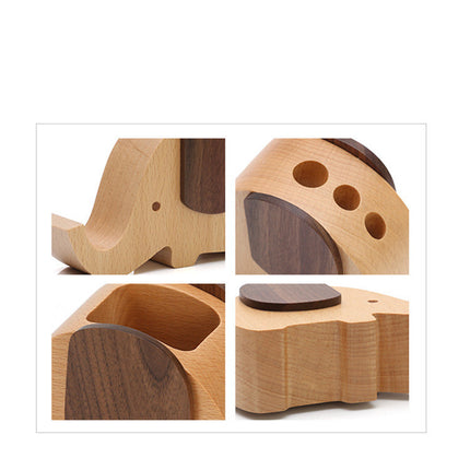 🐘 Wooden Elephant Pen Holder & Phone Stand – Natural Charm, Smart Design