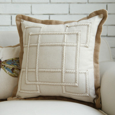 Beige Tufted Geometric Cushion Cover with Fringe – 50×50cm | Ikeame