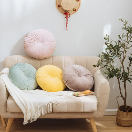 Nordic Style Khaki Round Velvet Cushion with Core – 40x40x10cm