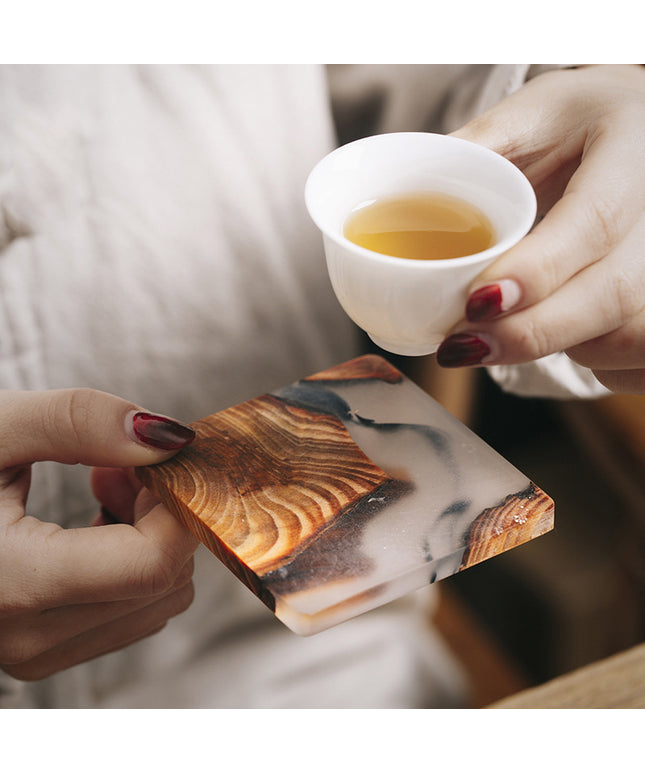Handmade Wood Resin Coasters | Artistic Pine Drink Mats