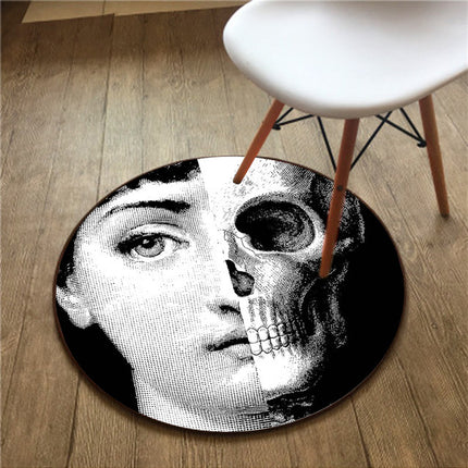 Pixel Face Round Rug | Black White Graphic Carpet