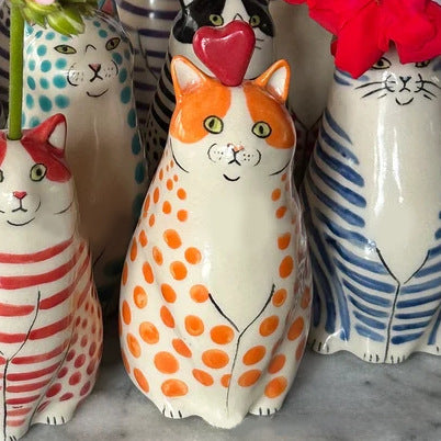 Mini Cat Vase – Stripes & Dots Resin Cute Décor
