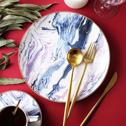 Oil on Water Bone China Tableware Set | Gold Trim Plates & Cups